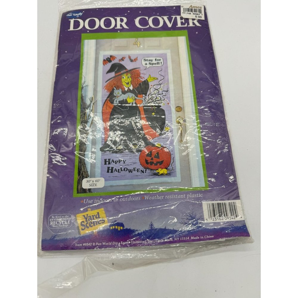 Vintage NOS Fun World Halloween Door Cover Witch Pumpkin